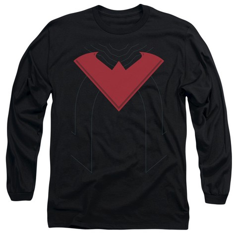 Batman-Nightwing 52 Costume - Long Sleeve Adult 18-1 Tee - Black- Medium