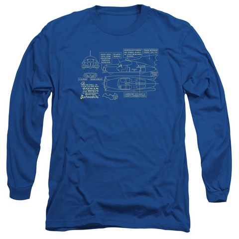 Batman-Batmobile - Long Sleeve Adult 18-1 Tee - Royal Blue- Large