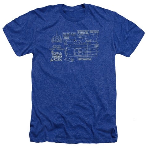 Batman-Batmobile - Adult Heather Tee - Royal Blue- Large