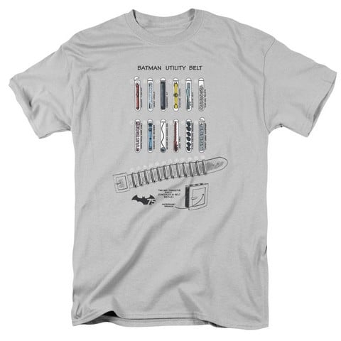 Batman-Utility Belt Short Sleeve Adult 18-1 Tee - Silver- Medium