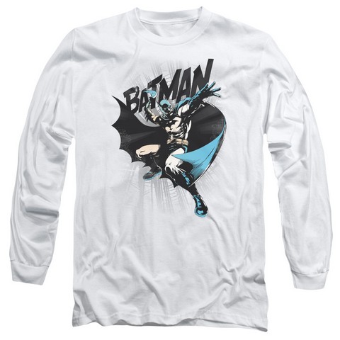 Batman-Batarang Throw - Long Sleeve Adult 18-1 Tee - White- Medium