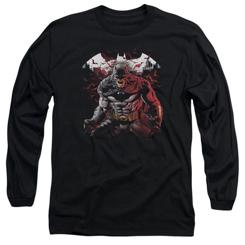 Batman-Raging Bat - Long Sleeve Adult 18-1 Tee - Black- Small