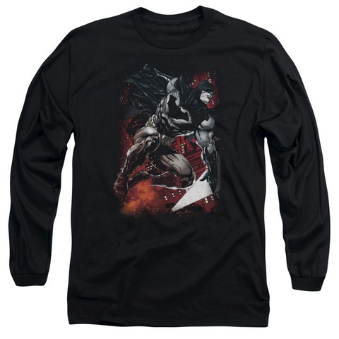 Batman-Sparks Leap - Long Sleeve Adult 18-1 Tee - Black- Extra Large