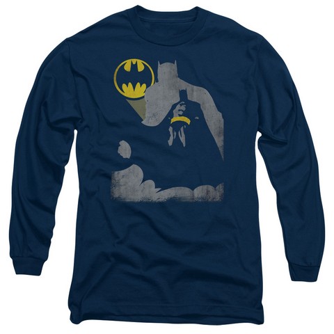 Batman-Bat Knockout - Long Sleeve Adult 18-1 Tee - Navy, Large