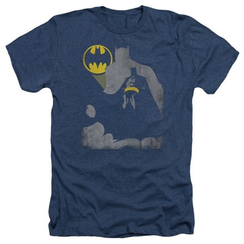 Batman-Bat Knockout - Adult Heather Tee - Navy- Extra Large
