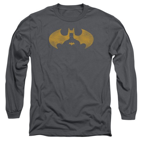 Batman-Bat Symbol Knockout - Long Sleeve Adult 18-1 Tee - Charcoal- Extra Large