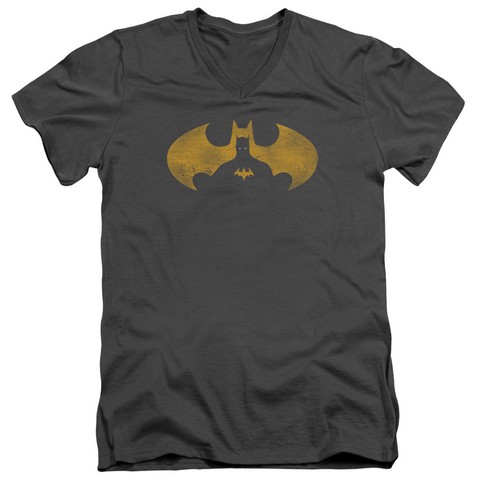 Batman-Bat Symbol Knockout - Short Sleeve Adult 30-1 Tee - Charcoal, Medium