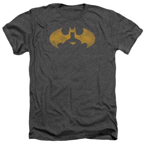 Batman-Bat Symbol Knockout - Adult Heather Tee - Charcoal, Medium