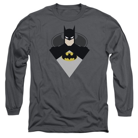 Batman-Simple Bat - Long Sleeve Adult 18-1 Tee - Charcoal- Medium