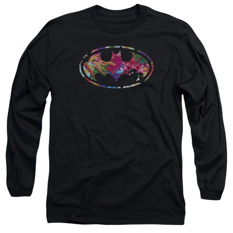Batman-Hawaiian Shield - Long Sleeve Adult 18-1 Tee - Black- Medium