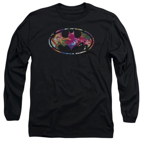 Batman-Hawaiian Shield - Long Sleeve Adult 18-1 Tee - Black- 2X