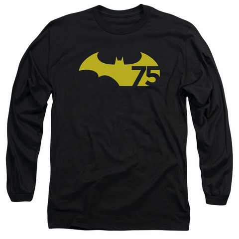 Batman-75 Logo 2 - Long Sleeve Adult 18-1 Tee - Black, Large