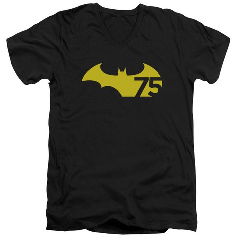 Batman-75 Logo 2 - Short Sleeve Adult 30-1 Tee - Black, 2X