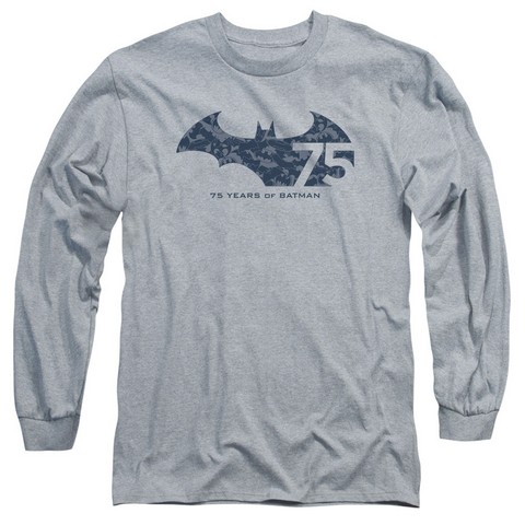 Batman-75 Year Collage - Long Sleeve Adult 18-1 Tee - Athletic Heather- Medium