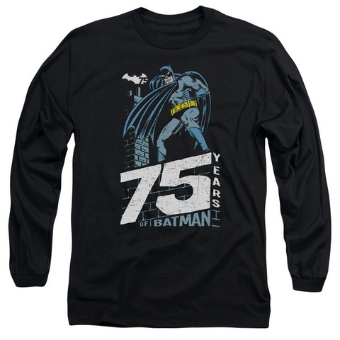 Batman-Rooftop - Long Sleeve Adult 18-1 Tee - Black- Large