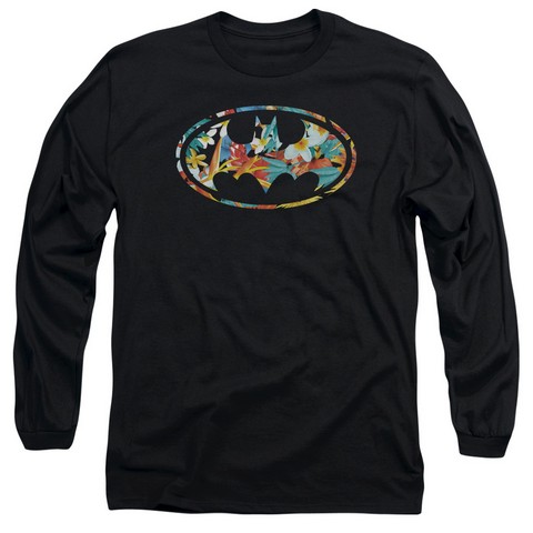 Batman-Hawaiian Bat - Long Sleeve Adult 18-1 Tee - Black- Medium