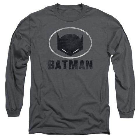 Batman-Mask In Oval - Long Sleeve Adult 18-1 Tee - Charcoal- Medium