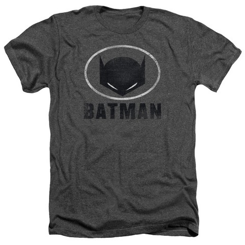 Batman-Mask In Oval - Adult Heather Tee - Charcoal- Small