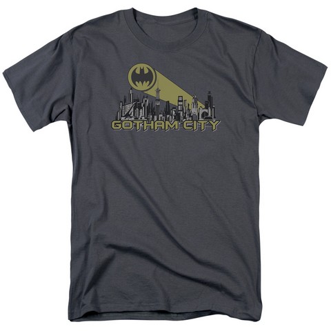 Batman-Gotham Skyline - Short Sleeve Adult 18-1 Tee - Charcoal- Small