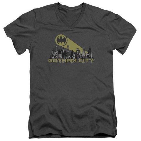 Batman-Gotham Skyline - Short Sleeve Adult 30-1 Tee - Charcoal- Small