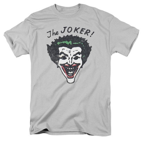 Batman-Retro Joker - Short Sleeve Adult 18-1 Tee - Silver- Medium