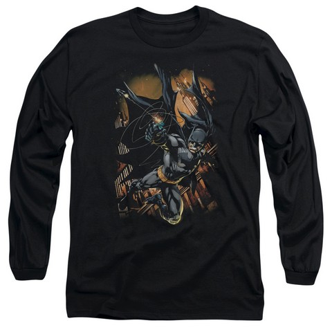 Batman-Grapple Fire Long Sleeve Adult 18-1 Tee - Black- Small