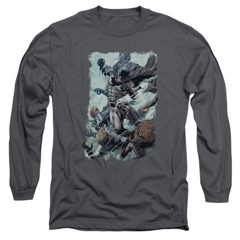 Batman-Punch - Long Sleeve Adult 18-1 Tee - Charcoal- Medium