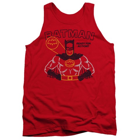 Batman-Ready For Action - Adult Tank Top - Red- 2X