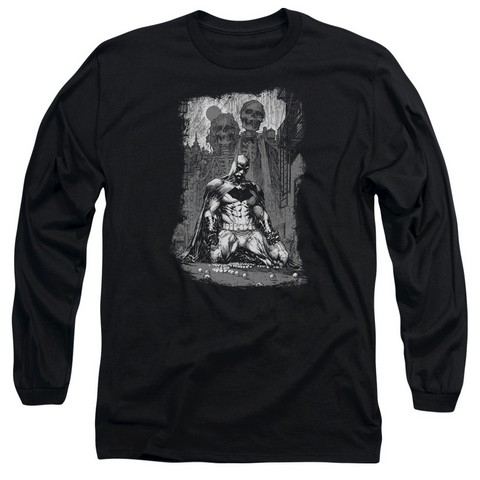 Batman-Sketchy Shadows - Long Sleeve Adult 18-1 Tee - Black- Extra Large