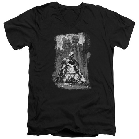 Batman-Sketchy Shadows - Short Sleeve Adult 30-1 Tee - Black- 2X