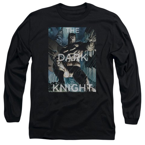 Batman-Fighting The Storm - Long Sleeve Adult 18-1 Tee - Black- Medium