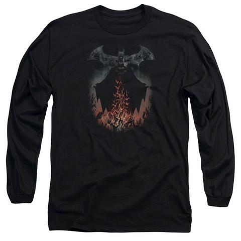 Batman-Smoke & Fire - Long Sleeve Adult 18-1 Tee - Black- Extra Large