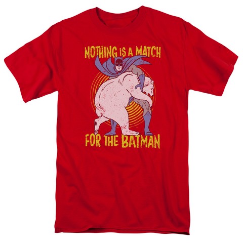 Batman-Bear Wrastling - Short Sleeve Adult 18-1 Tee - Red- Large