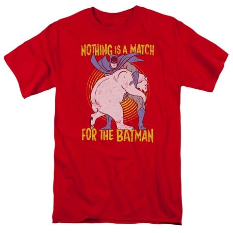 Batman-Bear Wrastling - Short Sleeve Adult 18-1 Tee - Red- Extra Large