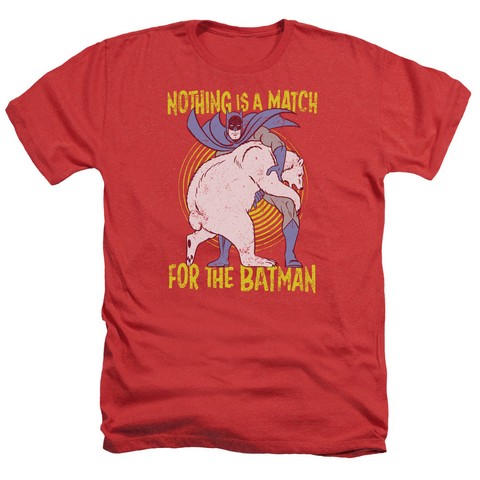Batman-Bear Wrastling - Adult Heather Tee - Red- Medium