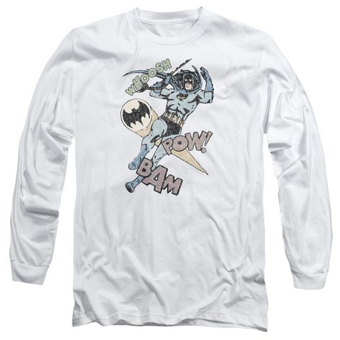 Batman-Halftone Swing - Long Sleeve Adult 18-1 Tee - White- Small