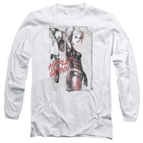 Batman-Ink Wash Harley - Long Sleeve Adult 18-1 Tee - White- Medium