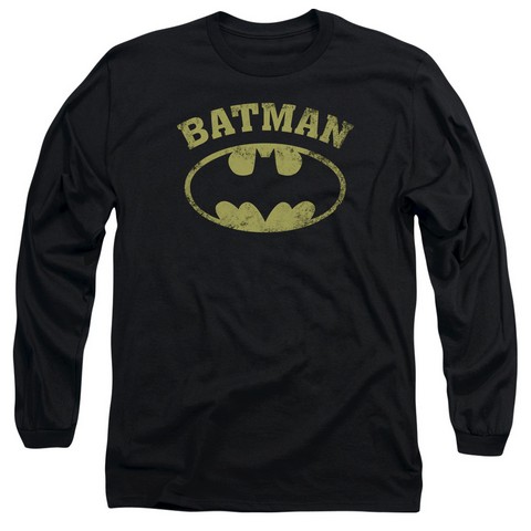 Batman-Over Symbol - Long Sleeve Adult 18-1 Tee - Black- Extra Large