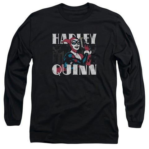 Batman-Harley Bold - Long Sleeve Adult 18-1 Tee - Black- Large