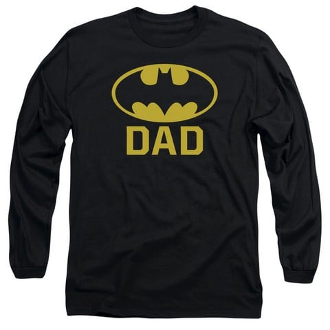 Batman-Bat Dad - Long Sleeve Adult 18-1 Tee - Black- Small
