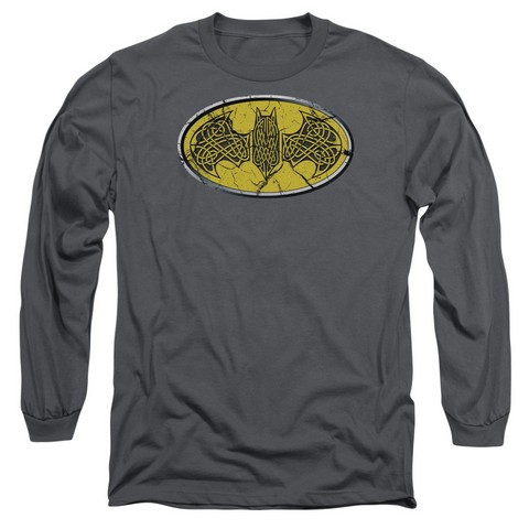 Batman-Celtic Shield - Long Sleeve Adult 18-1 Tee - Charcoal- Medium