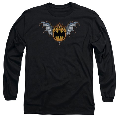 Batman-Bat Wings Logo - Long Sleeve Adult 18-1 Tee - Black, Medium