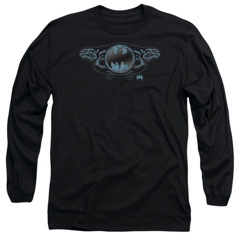 Batman-Two Gargoyles Logo - Long Sleeve Adult 18-1 Tee - Black- Medium