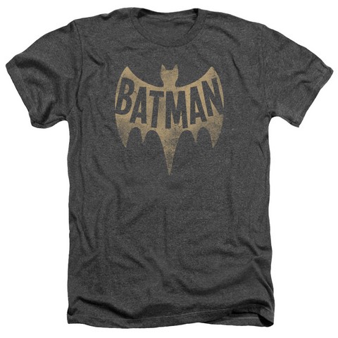 Batman Classic Tv-Vintage Logo - Adult Heather Tee - Charcoal- Medium