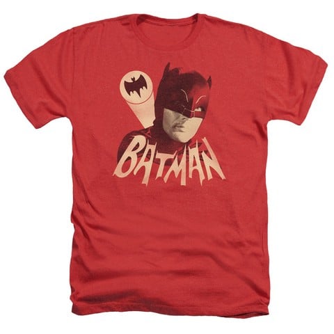 Batman Classic Tv-Bat Signal - Adult Heather Tee - Red- Small