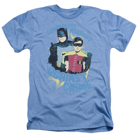 Batman Classic Tv-Courageous Warriors - Adult Heather Tee - Light Blue- Medium