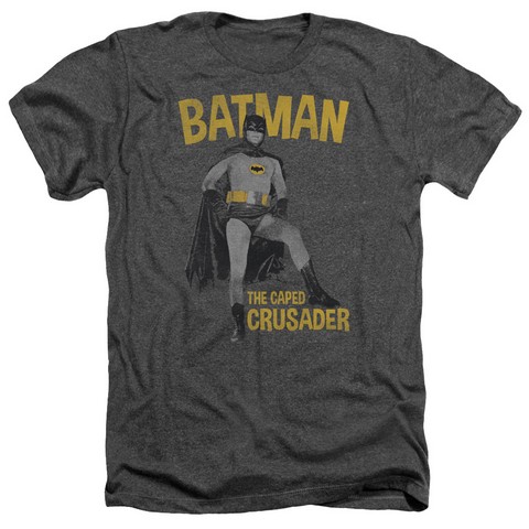 Batman Classic Tv-Caped Crusader - Adult Heather Tee - Charcoal- Small
