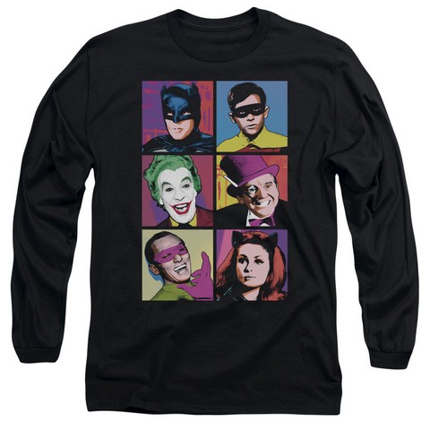 Batman Classic Tv-Pop Cast - Long Sleeve Adult 18-1 Tee - Black- Medium