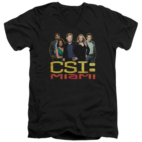 Csi Miami-The Cast In Black - Short Sleeve Adult 30-1 Tee - Black- Medium