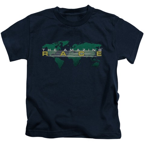 Amazing Race-Around The World - Short Sleeve Juvenile 18-1 Tee - Navy- Medium 5-6
